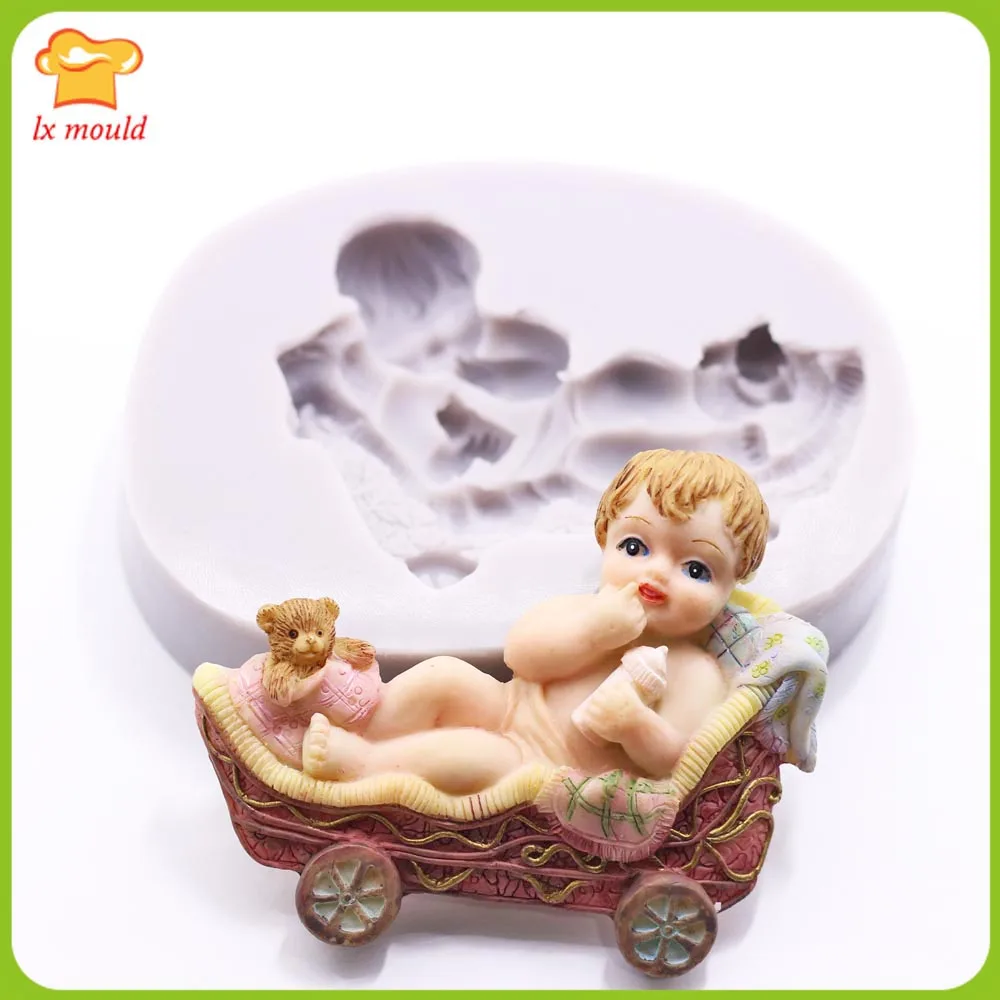 New Cradle Cart Baby Silicone Molds  Food Grade Soft  DIY Hand Mould Fondant Cake Chocolate Topper Baking Icing Mold