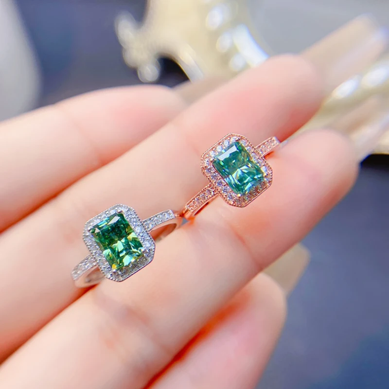 Natural Green Moissanite  ring for women silver 925 jewelry luxury gem stones 18k gold plated free shiping items Party Gift image 3