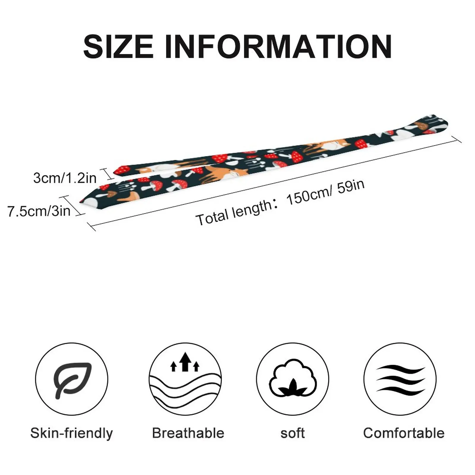 Cute Fox Tie Colorful Mushrooms Print Business Neck Ties Unisex Adult Elegant Necktie Accessories Quality Printed Collar Tie