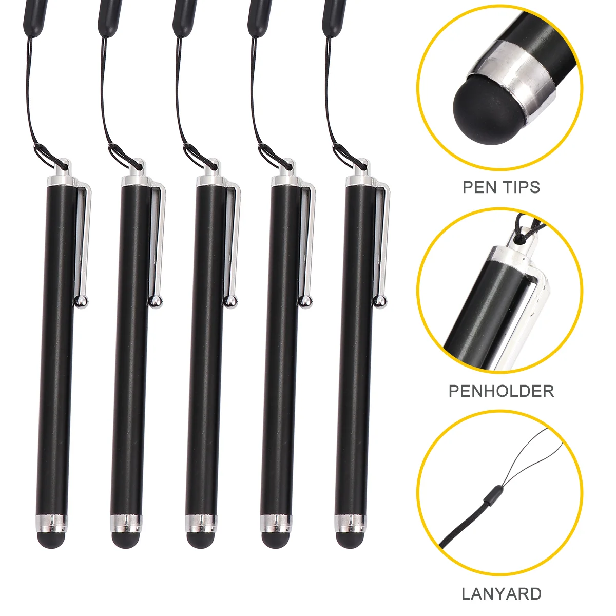 

5 Pcs Silicone Capacitive Stylus Touch Screen Pen for Phone Ballpoint Equipment with Anti-lost Lanyard Baby