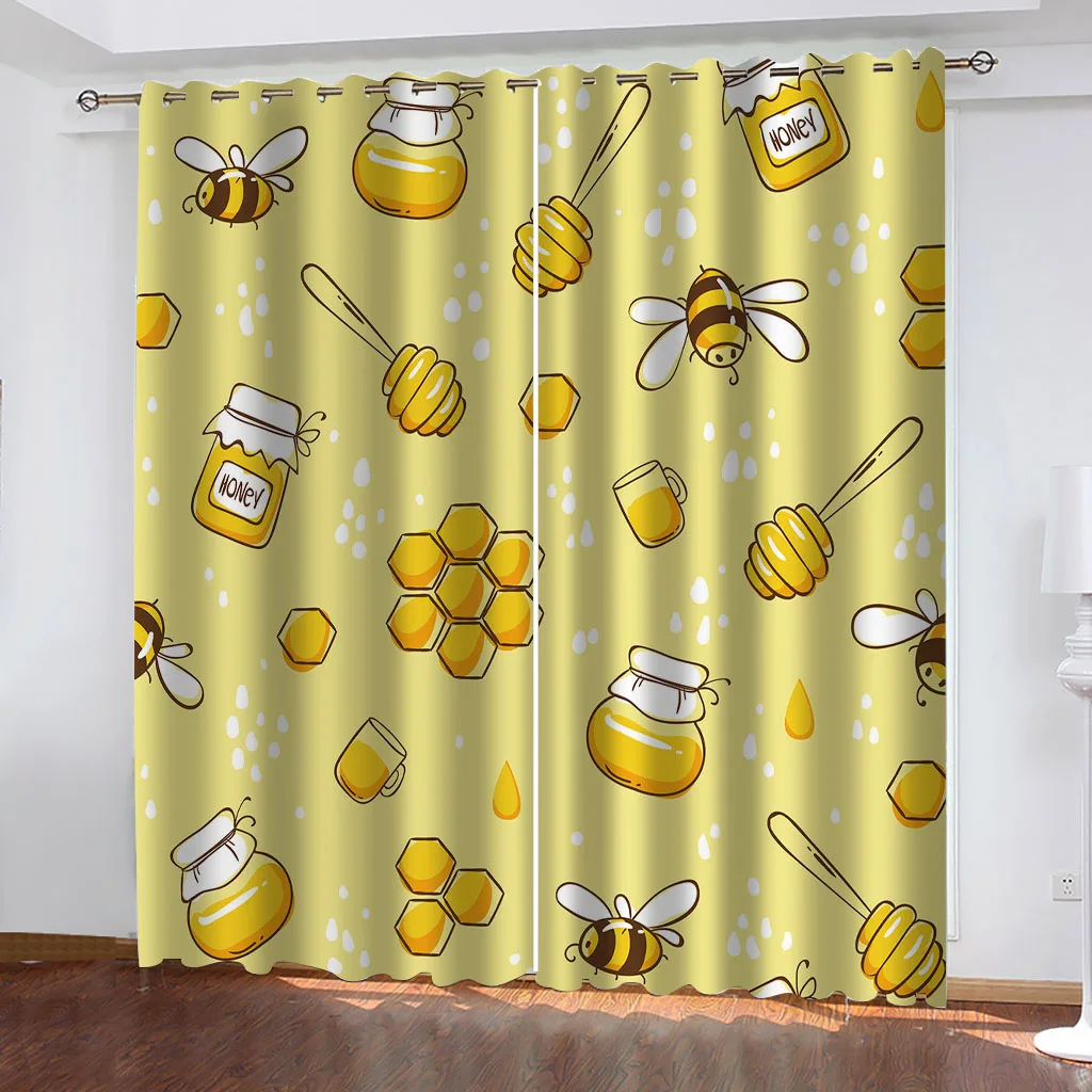 

Curtains For Houses Rooms 3D Cartoon Animal Bee Pattern Window Curtain For Kid Childern Boy Bedroom Living Room Home Hook