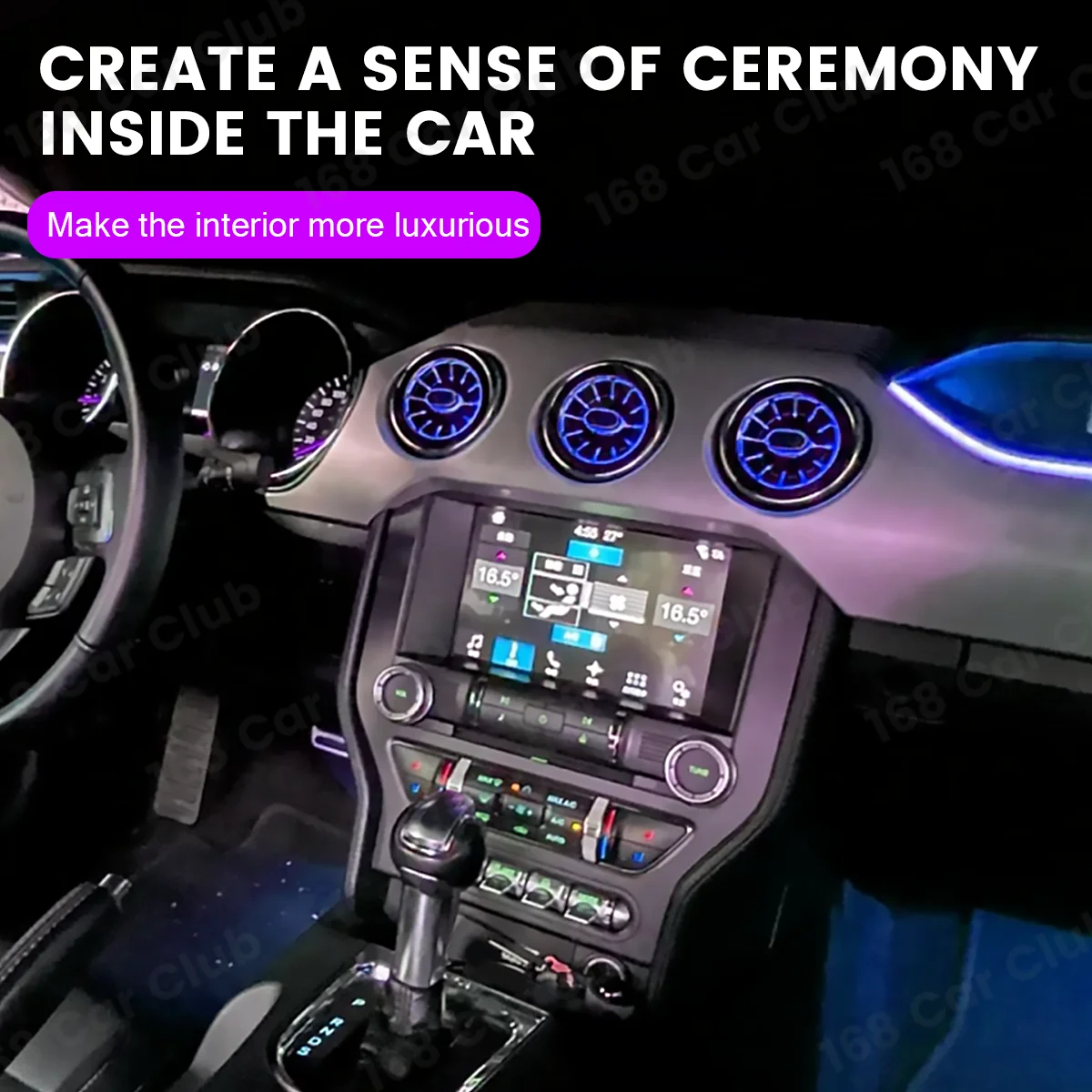 Lampu Ambient LED 256 Warna Ventilasi Baru Untuk Mobil Ford Mustang 2015-2021 LED Dashboard AC Turbine Air Outlet