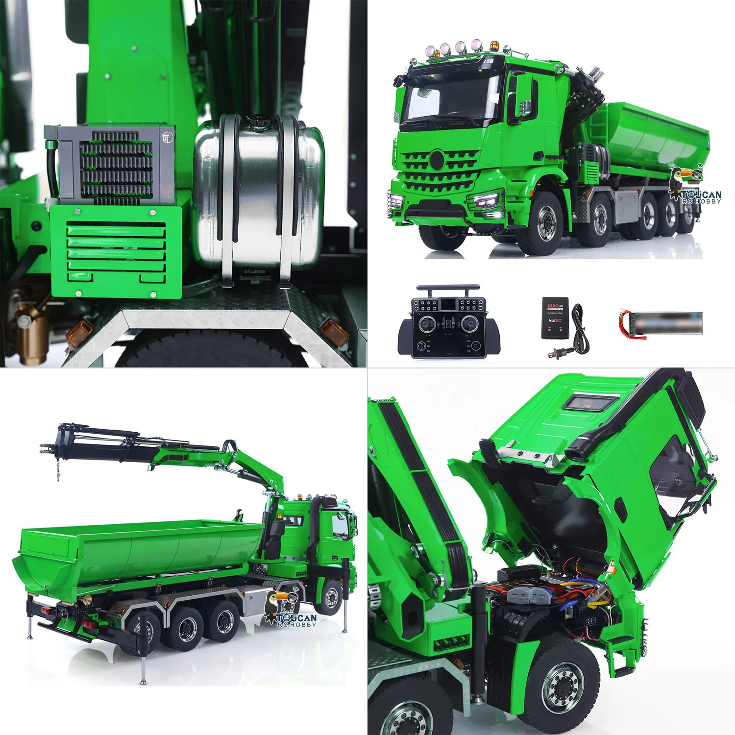 1/14 10*10 무선 조종 유압 크레인 덤프 BZ 3363 3단 변속 RC 팁퍼 센터 차동 유량 조명 RTR