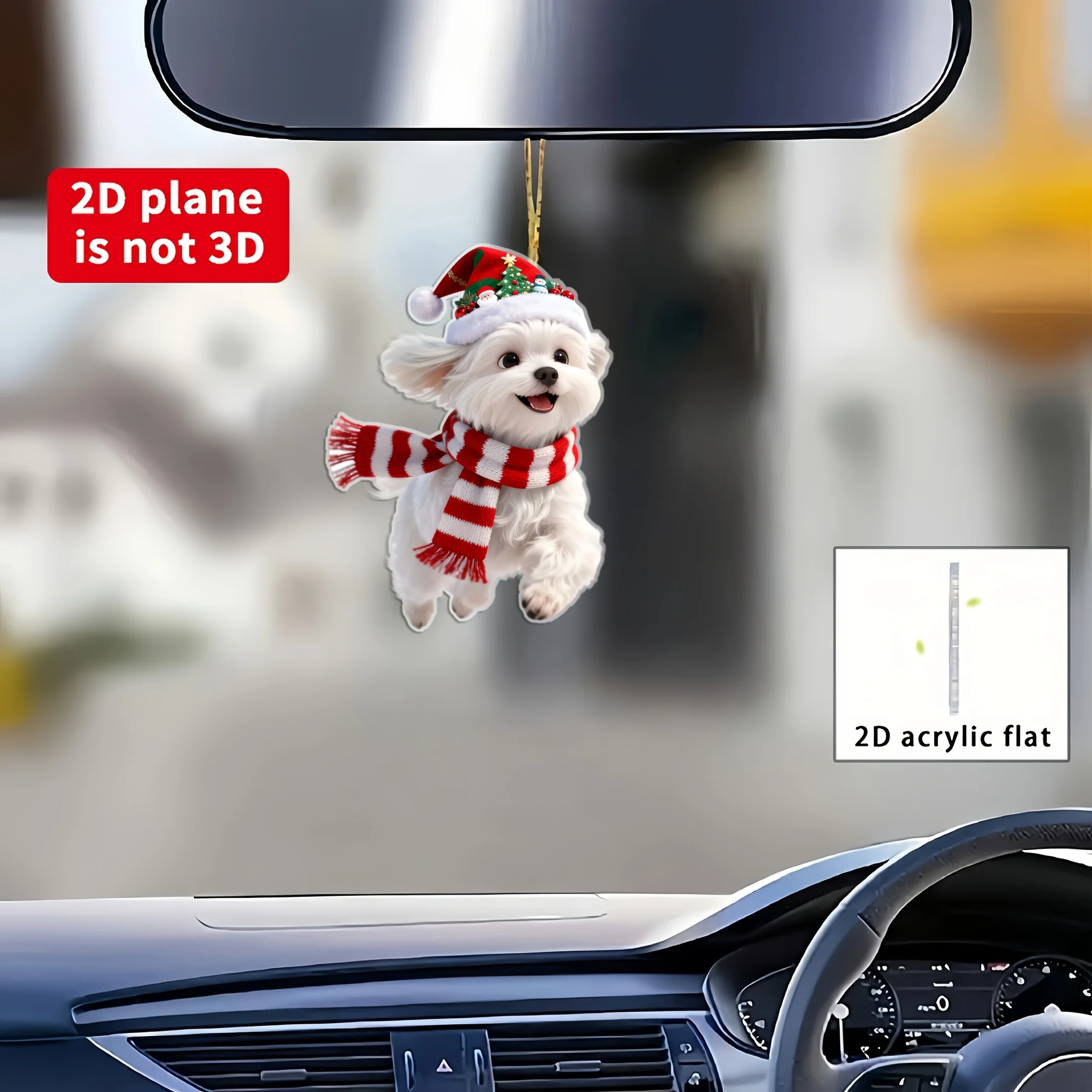 8/3 Piece Set of 2D Flat Acrylic Dog Pendants with Maltese Dog Motifs in Christmas Outfits, Christmas Tree Ornaments, Holiday Decorations, Acrylic Decorative Pendants, Car Rearview Mirror Decorations, Bag and Keychain Accessories, Halloween and Christmas Gifts