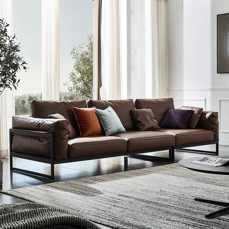 Source strength factory custom Italian leather sofa living room modern simple straight row down leather sofa combination