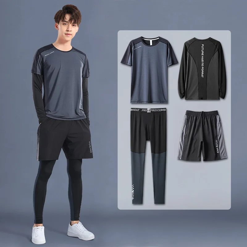 

Мужской спортивный комплект из ледяного шелка: свободная футболка с коротким рукавом и шорты для бега, фитнеса, тренировок, футбола, баскетбола. Весенний набор.