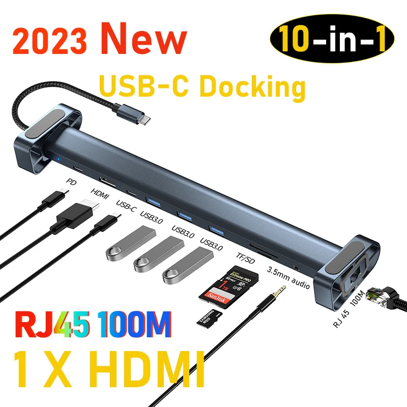 2023 último estilo 10 en 1 dock hub usb c estación de acoplamiento para computadora portátil para MacBook macmini Dell Lenovo ASUS tipo c thunderbolt satechi