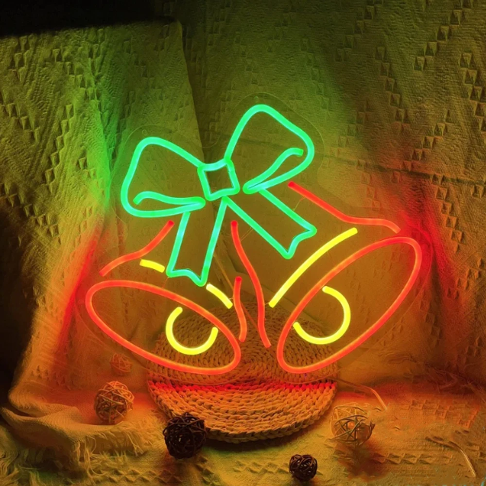 Weihnachten Glocke Neon Zeichen Glocke Fliege Weihnachten Baum Dekor Led Leuchten Zeichen Wand Dekor Mit Dimmer Für Schlafzimmer Shop Party Lampe