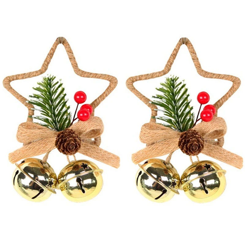 مهرجان عيد الميلاد نجمة خماسية جرس معدني ملحق قلادة DIY شجرة عيد الميلاد قلادة القوس الجرس