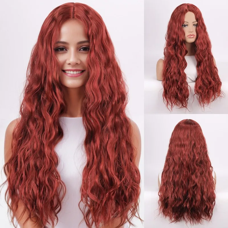 Lady Fashion Instant Nudelrolle Kopfbedeckung Bar Dress Up Bunte Mittelscheitel Pony Langes lockiges Haar Ball Kopfbedeckung Lange Stil Perücke