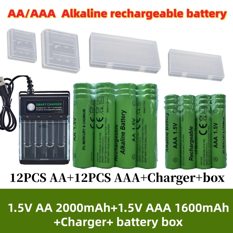 AA AAA 4-20PCS Alkaline Rechargeable Battery LR6 ALR03+Charger for Computer Clock Radio Video Game Digital Camera AA AAA