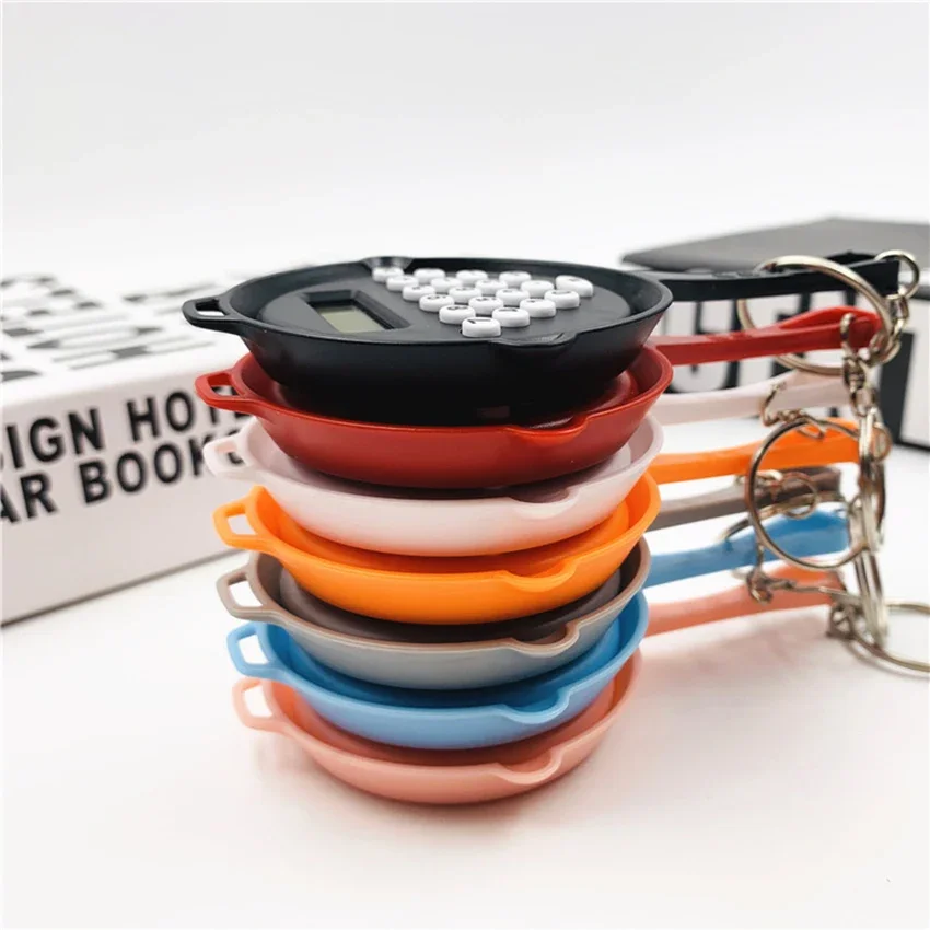 Creative Pan Shape Pocket Calculator Key Ring Small Portable Mini Electronic Keychain Calculator Home Office Supplies