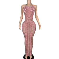 Sexy Stage Sparkly Full Rhinestone Long Dress For Women Nightclub Celebrate Wedding Birthday Drag Queen Photoshoot Dress