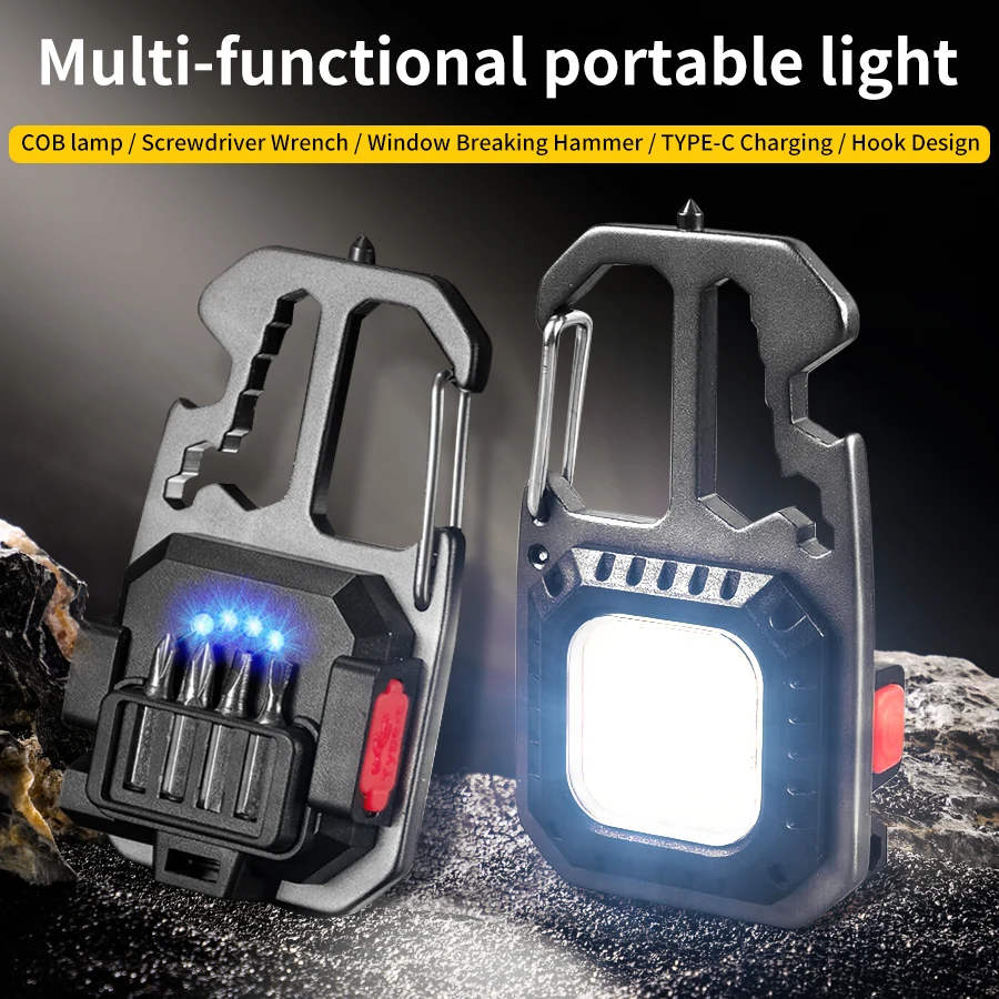 Multifunction Keychain Work Light with Screwdriver 7 Modes Rechargeable Portable Tool Kit Camping Flashlight Emergency Lights