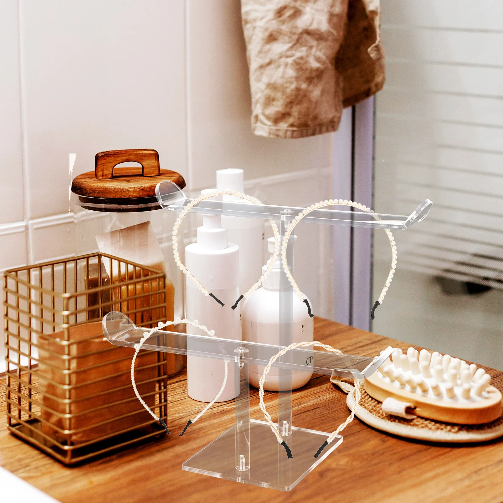 

Acrylic Hair Hoops Holder For Home Double Layer Headbands Display Stand Transparent Headband Organizer Household Hair