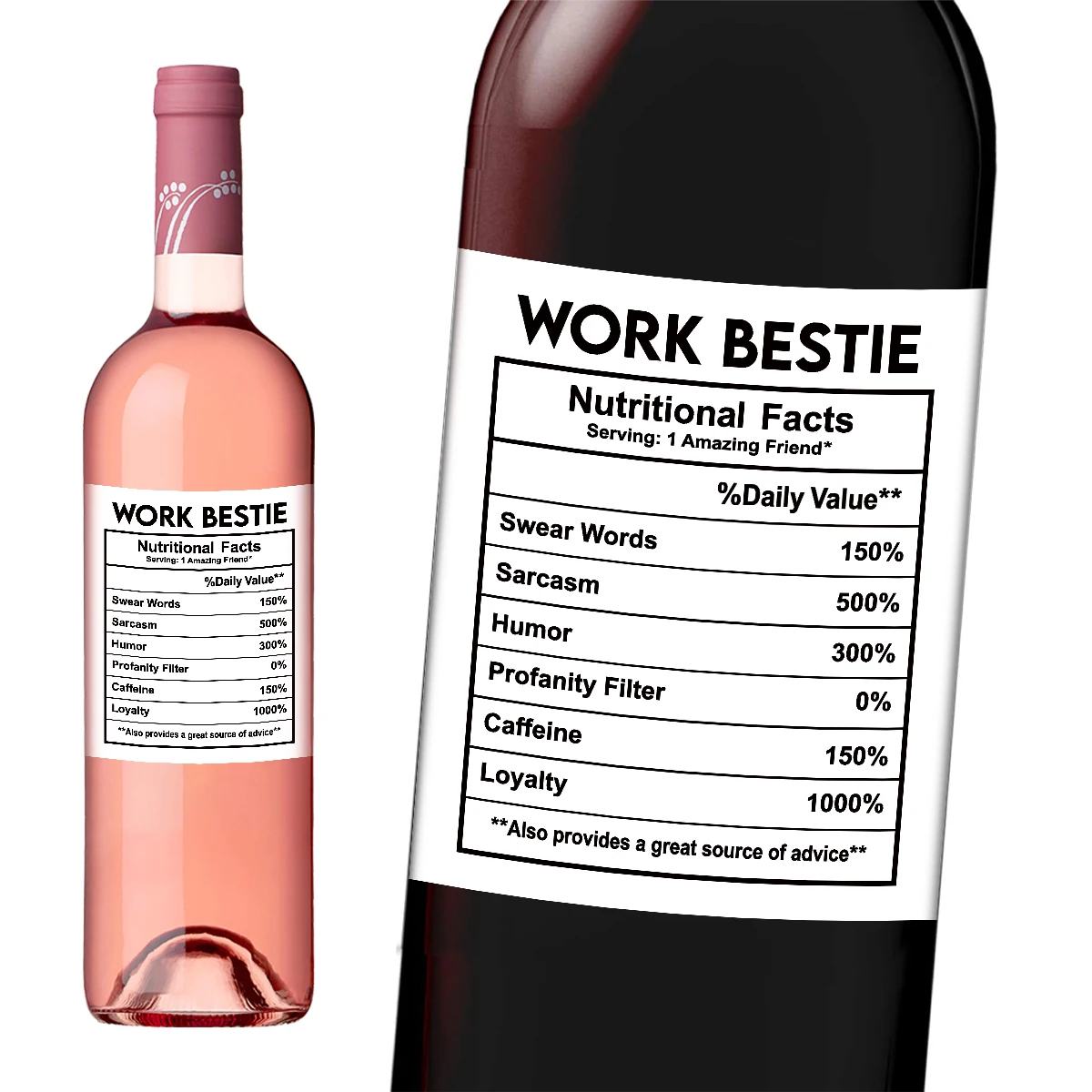 4pcs Funny Work Bestie Wine Bottle Labels,Nutritional Facts Humorous Wine Bottle Stickers,Birthday Gift for Work Bestie,Coworker