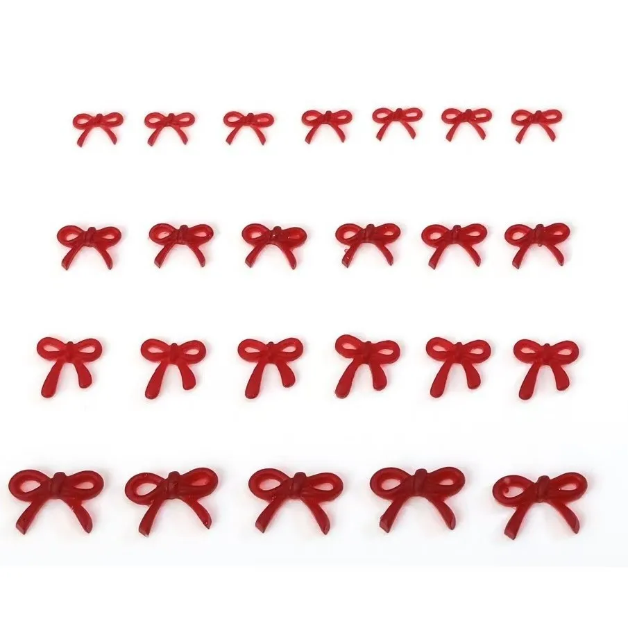 フランスワインレッドのリボンネイルアートアクセサリー、4種類のミニレジンリボンネイルチャーム、3Dバレンタインデーネイルラインストーンデコレーションパーツ