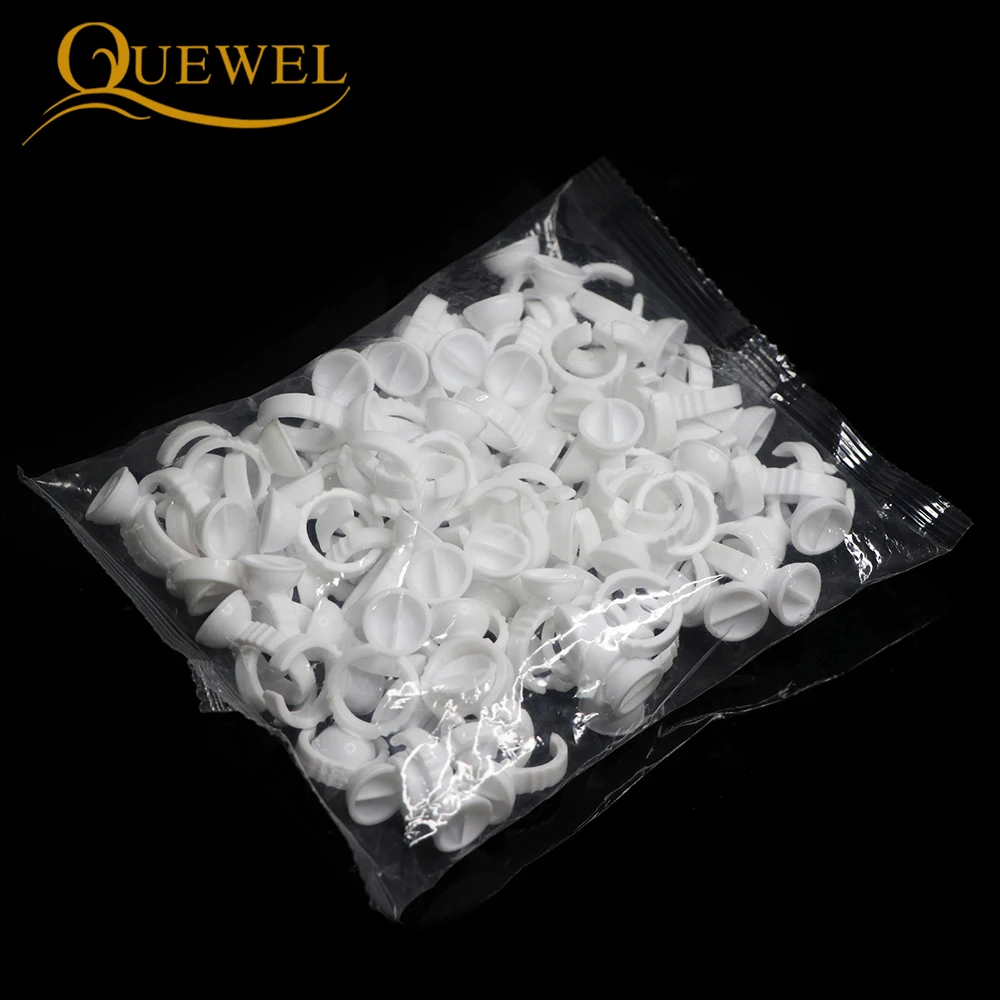 Quewel 100Pcs Kleber Ring Einweg Wimpern Verlängerung Kleber Finger Halter Ringe Tasse Tattoo Pigment Wimpern Werkzeug Großhandel