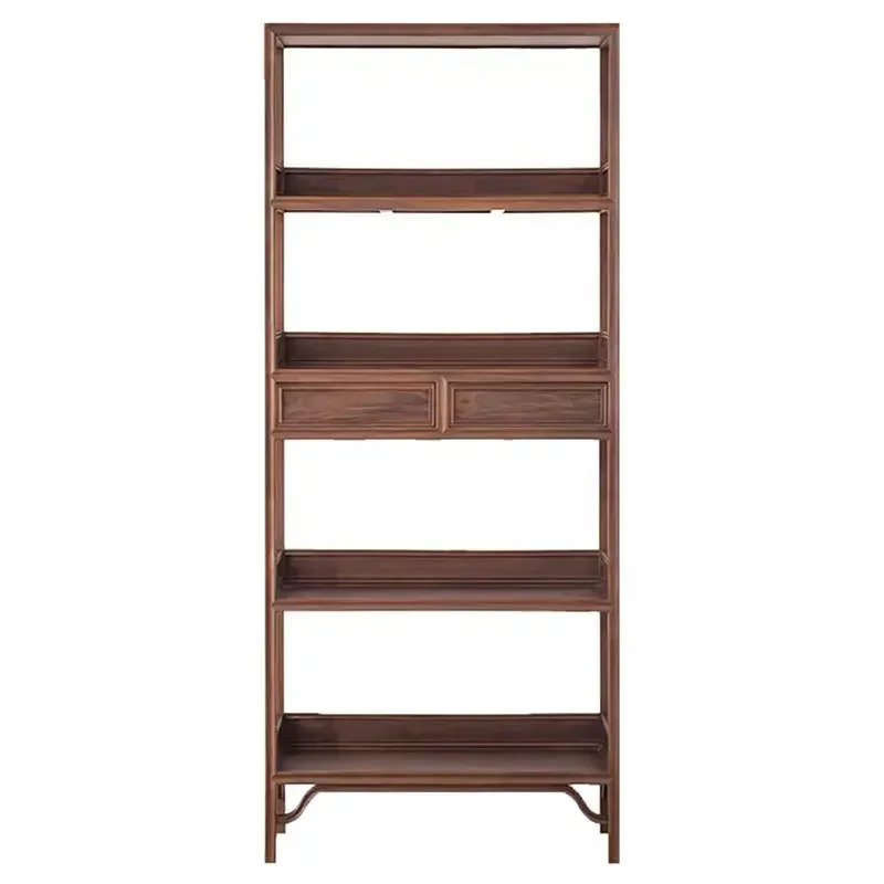 

Black walnut bookshelf combination whole house paint-free elm Zen Bogu shelf Chinese-style