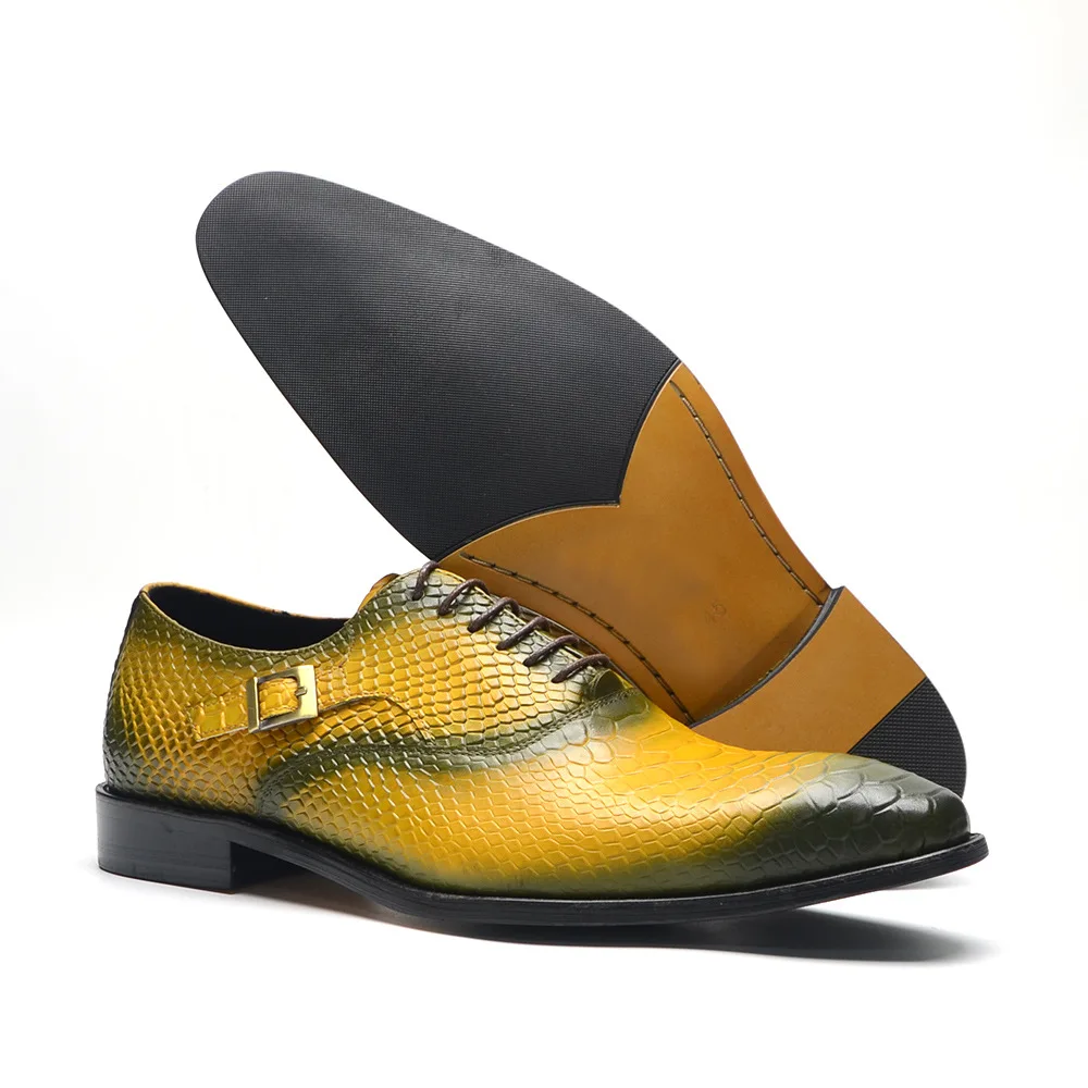 High-end Handcrafted Design Snake-patterned Men's Dress Office Party Shoes British-style Business Formal Genuine Leather Shoes