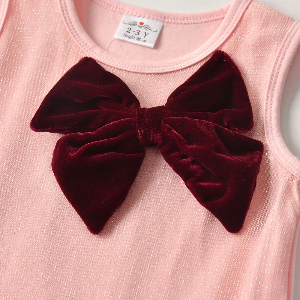 DXTON Summer Sleeveless Girls Dresses Patchwork Kids Casual Dress with Bow Elegant Children Cotton Costumes Princess Dress