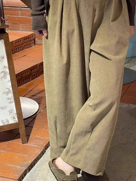 

Женские вельветовые брюки больших размеров с широкими штанинами, осенне-зимние, утепленные, повседневные, свободные, прямые, с эффектом похудения