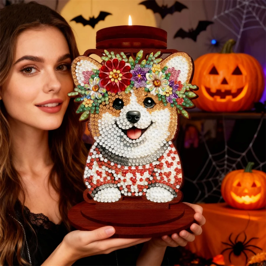 

Dog candle holder candlestick 5D DIY Tabletop Decorations Acrylic Special Shape Christmas Desktop Diamond Painting Art Kits