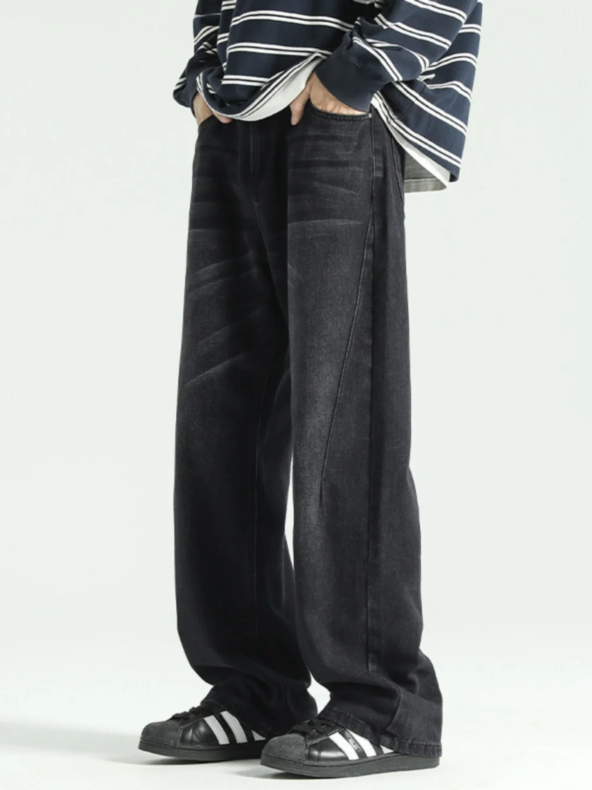 

Американские джинсы в стиле ретро из денима для мужчин, весенне-осенние, свободные, прямого кроя, больших размеров, широкие брюки, модный бренд, молодежная одежда