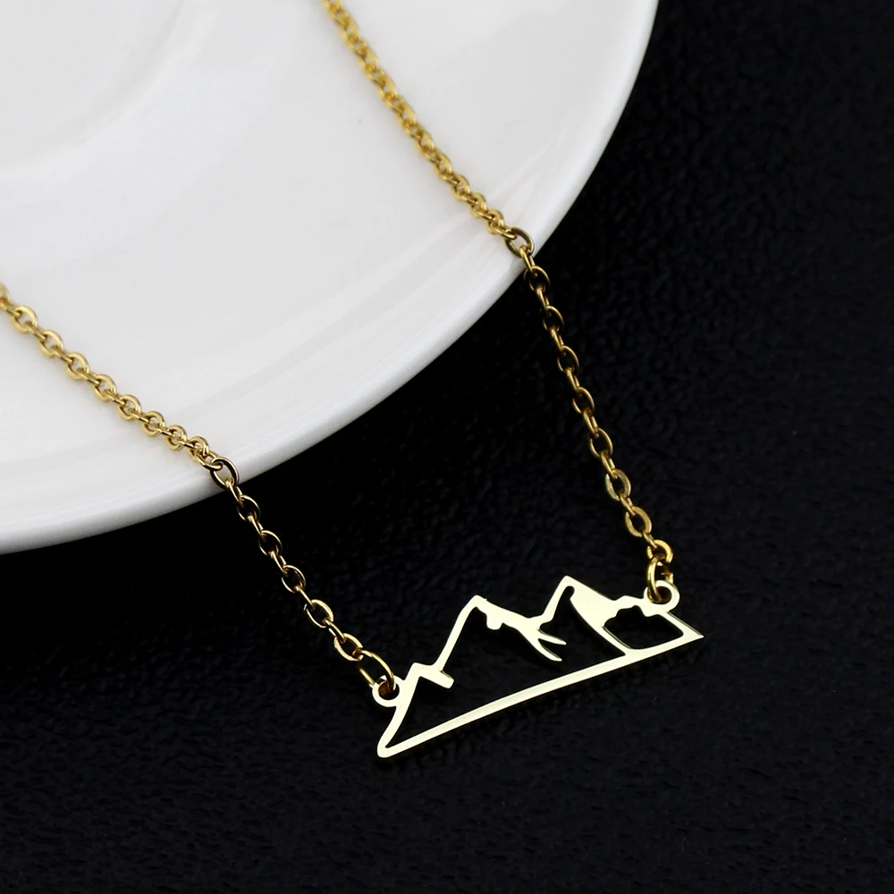 العصرية مجوهرات الذروة قلادة قلادة الذهب الأسود العتيقة اللون الجبال القلائد المختنق ربط وسلسلة جلدية للنساء