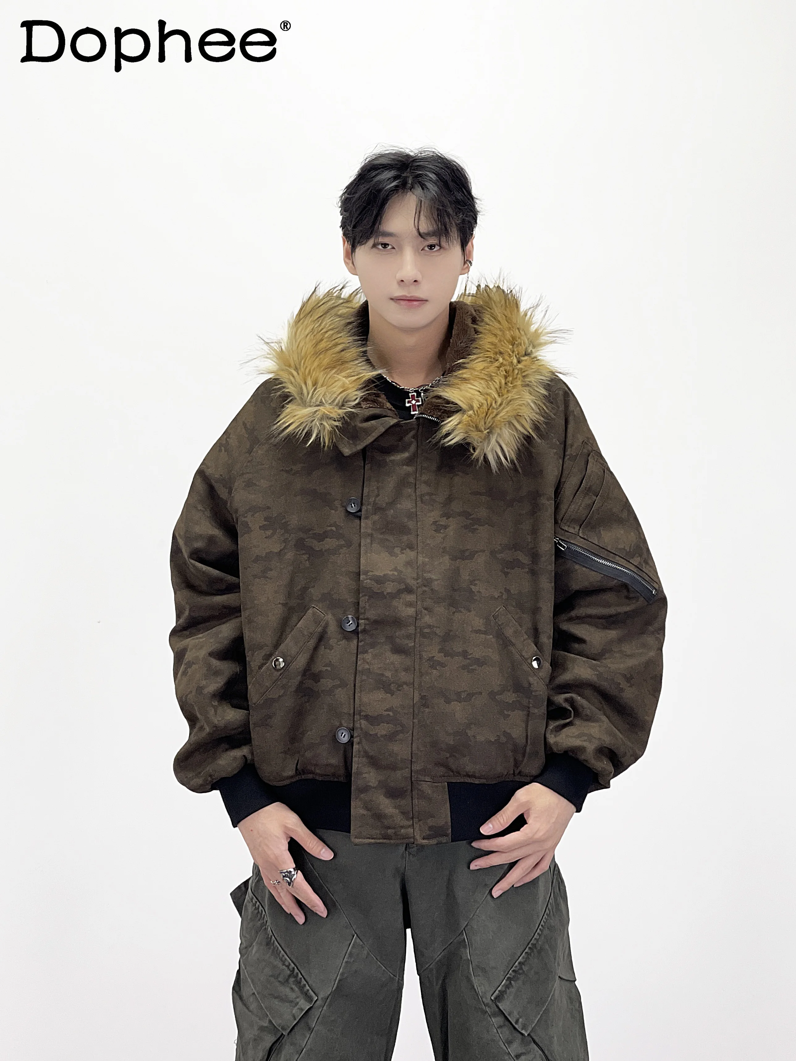 

Winter American Fashion Trend Fur Collar Jacket Thickened Warm Loose Casual Youthful Stylish Coat for Men