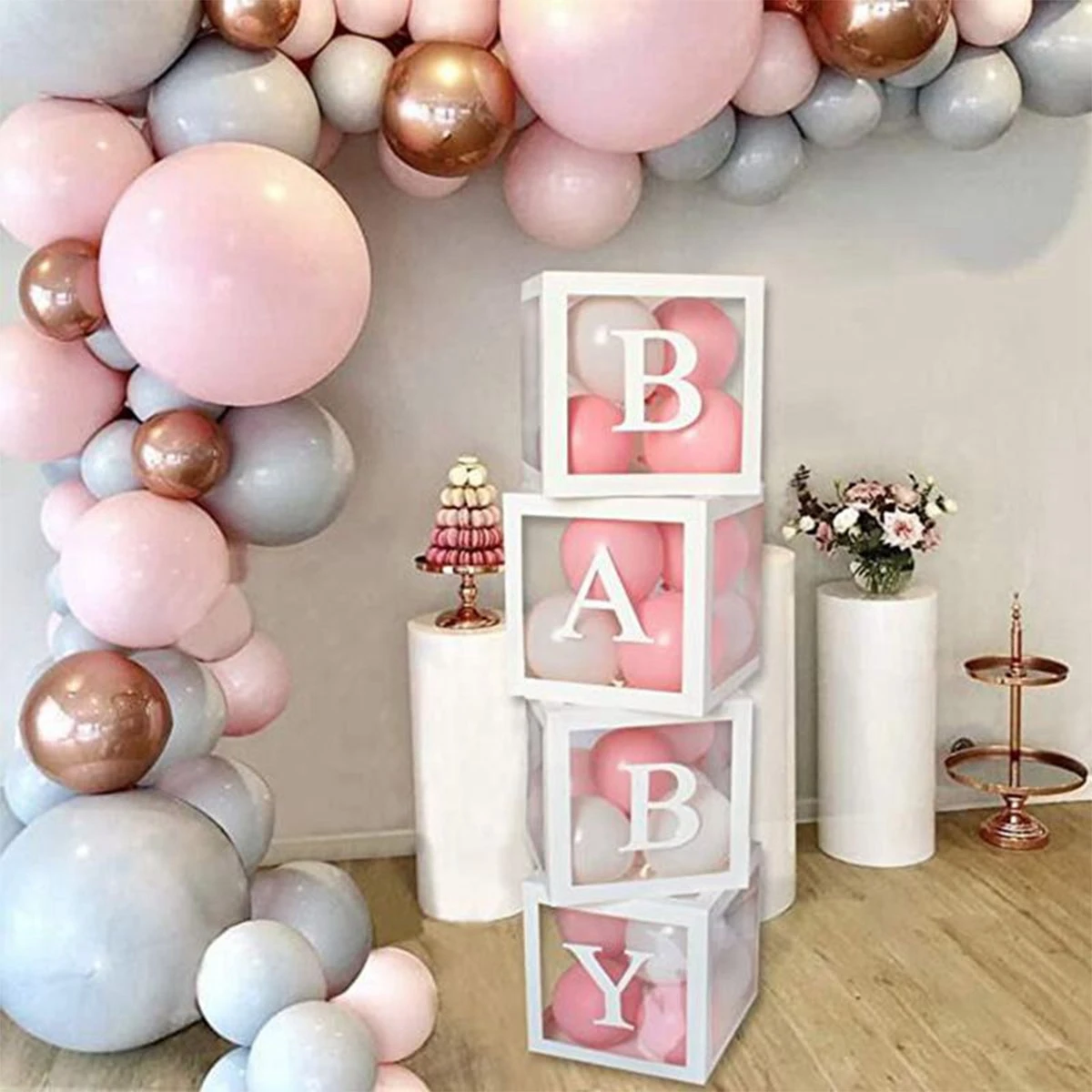 4 Teile/satz BABY Transparent Ballon Box Eine Dekorative Prop Für Die Atmosphäre Der Geburtstag Party Szene – Detail 6