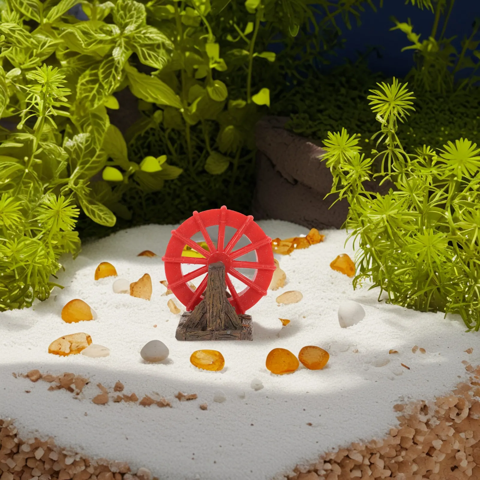 Realistic Aquarium Waterwheel Decoration Miniature Fish Tank Landscape Rotating Water Feature Enhance Aquatic Environment Oxygen