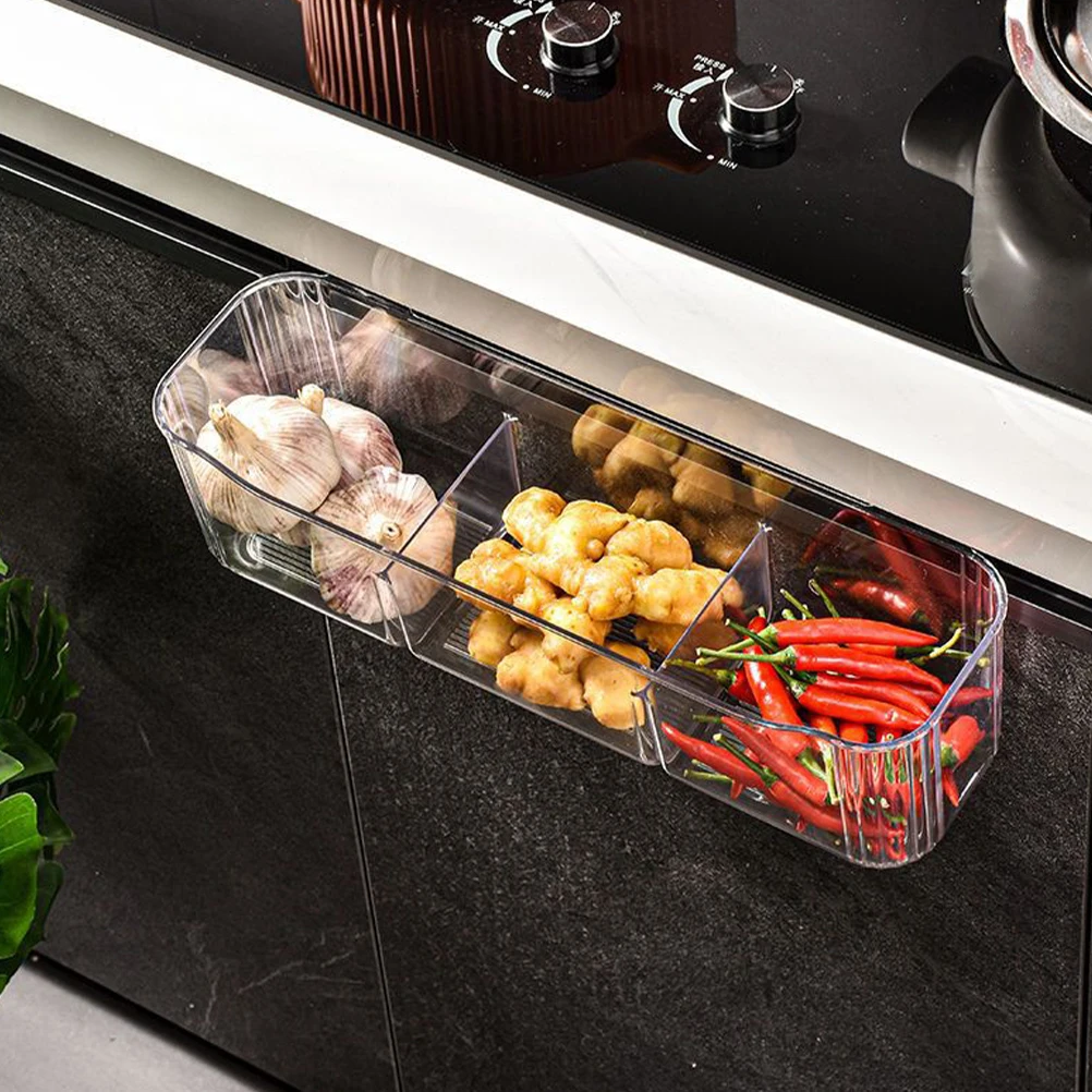 

Transparent Box 3 Section Ginger Garlic ganizer Multi purpose Kitchen Hanging Basket Cabinet Door Spices Shelf Vegetable