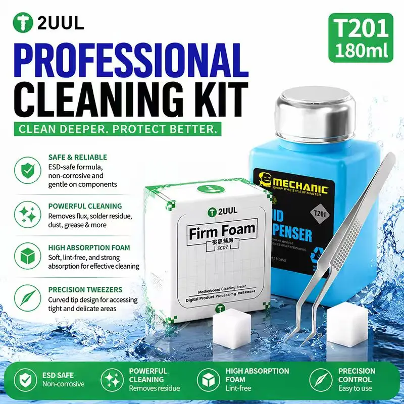 MECHANIC TZ01 Anti-static Liquid Dispenser Bottle Set Bottle 500Pcs Lint-Free Foam Sponge Tweezers for Phone Repair PCB Cleaning