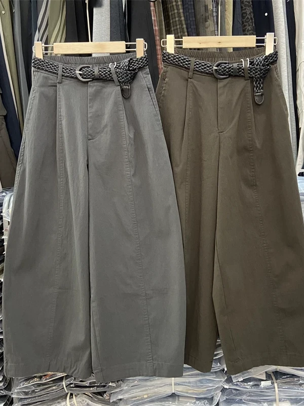Trendy Balloon Pants High Waist Loose Fit Casual Trousers for plus Size Women Autumn Season Nine-Tenths Wide Leg Knife