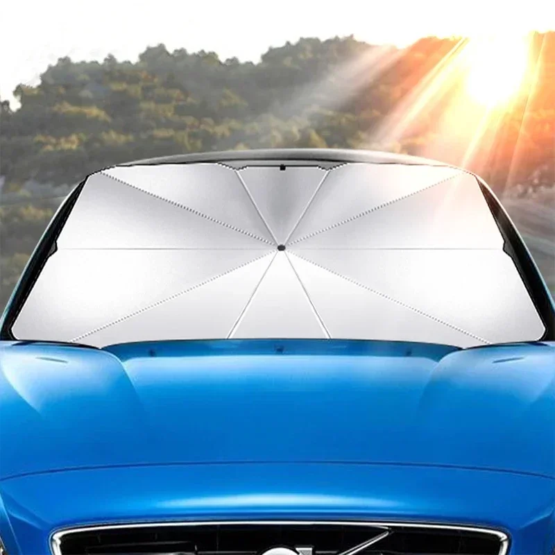 Car Sunshade Durable Stainless Steel Thermal Insulation Telescopic Silver-Coated Windshield Umbrella For Front Gear Easy Amagi image 5