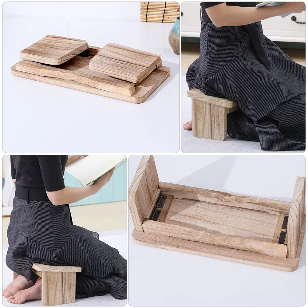 Meditation Stool Natural Texture Foldable Wood Durable Home Portable Zen Bench Non-Slip Kneel Mat Stool Foldable Wood Stools