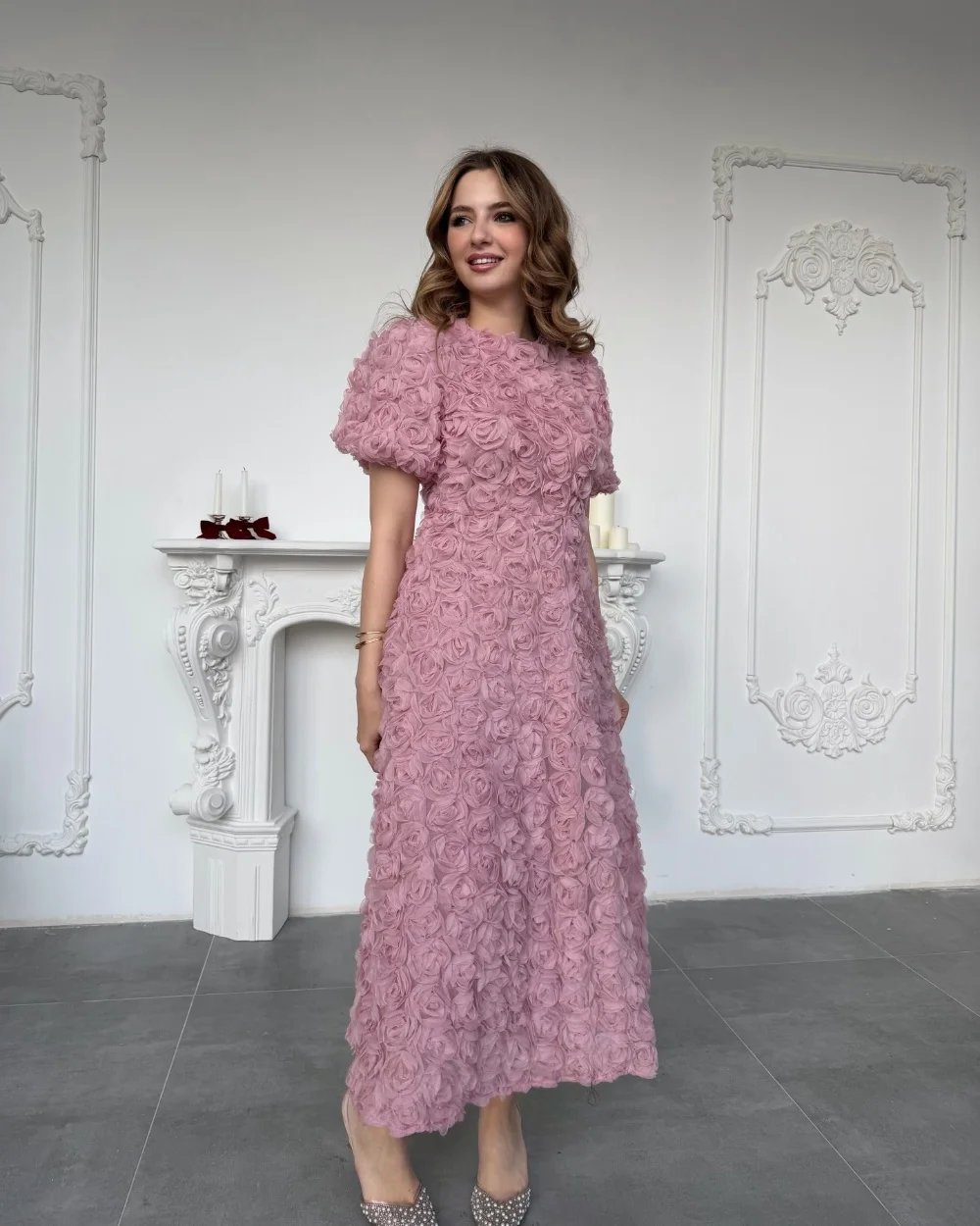 

Customized Intricate Matching Lace Flower A-line Scoop Neck Midi Dresses Evening Dresses Chinese Style Sizes Available Fashion