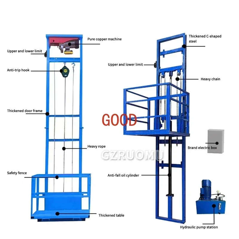 Home Elevator 3M Load 500KG Hydraulic Freight Elevator Simple Factory Small Warehouse Guide Rail Lifting Platform Electric Hoist