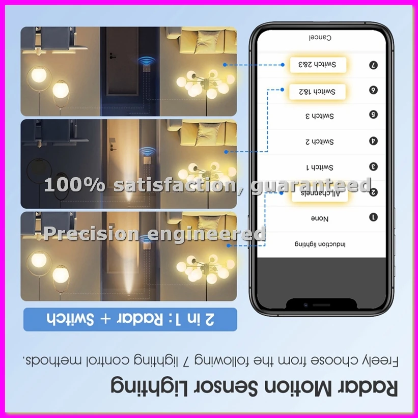 Tuya ZigBee 3.0 Smart Light Switch with 6M Radar Human Motion Detection Alarm Sensor No/Need Neutral Wire Switch Black-PZZW