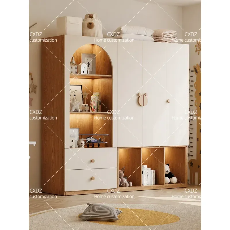 Solid Wood Oak Wardrobe for Bedroom Small Apartment Kids Room Combination Storage Cabinet Household Furniture