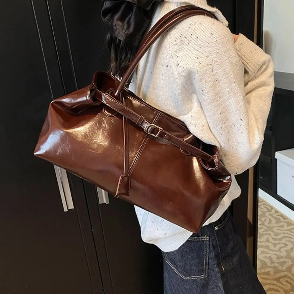 

Korean Style Vintage Shoulder Bag Tote Bag PU Leather Large Capacity Handbag Large Capacity Solid Color Underarm Packs