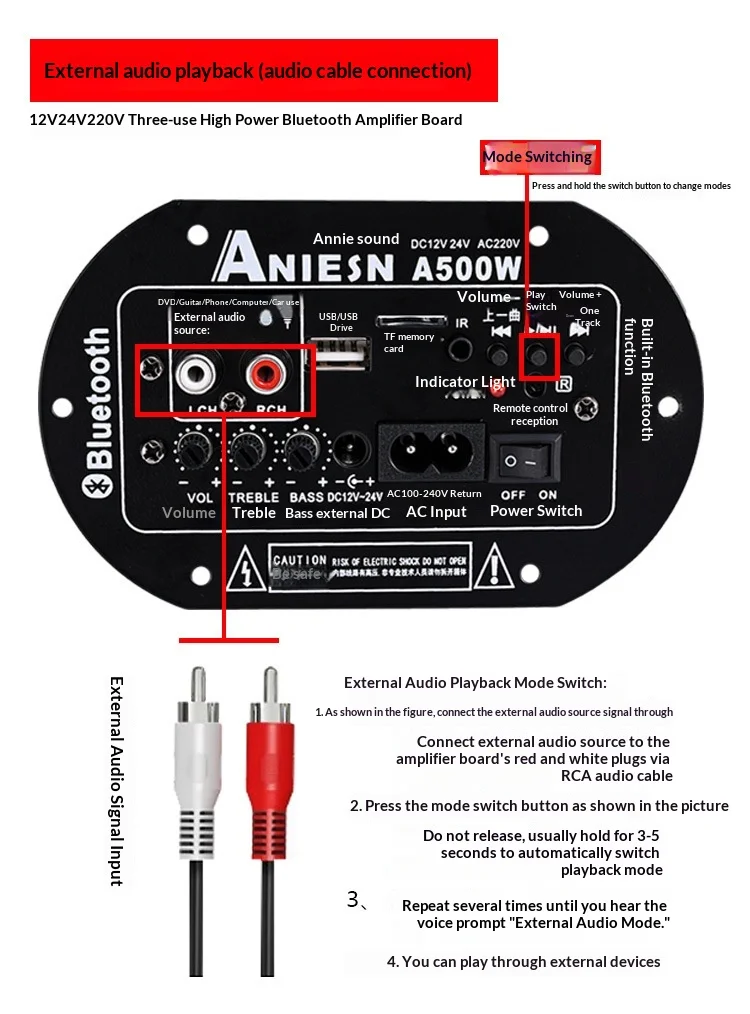 A500 Digital Amplifier Decoder Board Bluetooth Audio Amplifier DIY USB FM Radio TF Player High-power Subwoofer Audio Circuit Boa