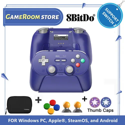 Mando Bluetooth 8BitDo Pro 3 con base de carga, adaptador 2,4G para Switch/Windows 10 Android /SteamOS /para controlador Apple iOS