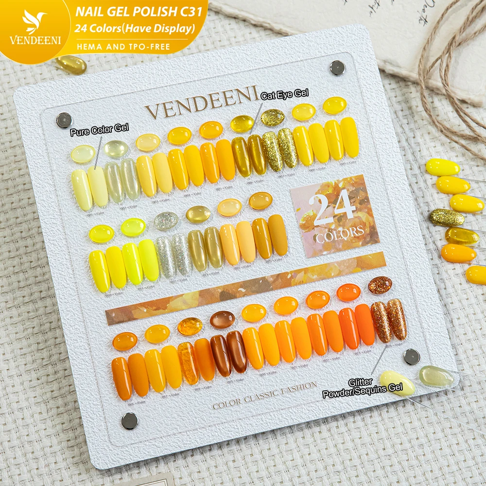 Vendeeni 24 Farben Hochpigmentiertes Gel-Nagellack-Set UV-Reinfarben-Glitzer-Gel Magnetisches Katzenaugen-Gel mit Display – Detail 12