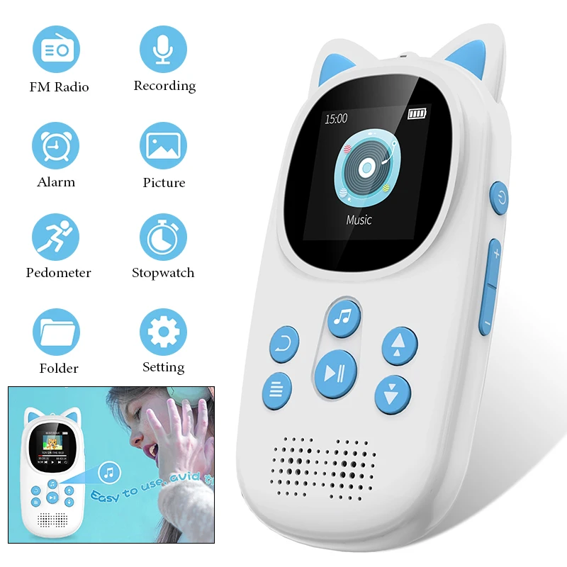 

Cute Design MP3 Player for Kids with 32GB Bluetooth 5.0 HD Speaker Portable Music Player with Speaker, FM Radio, Voice Recorder