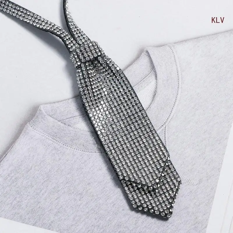 

Unique Double Layer Rhinestones Tie Necklace Uniform Suit Tie Sexy Tie Encrusted Rhinestones Long Necklace