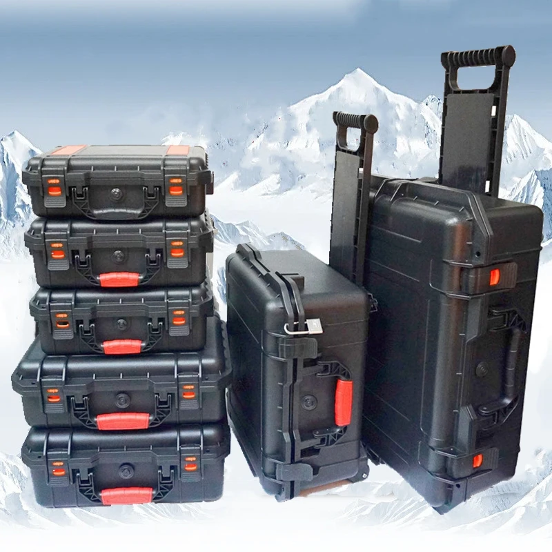 Grande Capacidade Pull Rod Toolbox Estojo Rígido Impermeável com Caixa de Armazenamento de Espuma Organizador de Carrinho Seguro