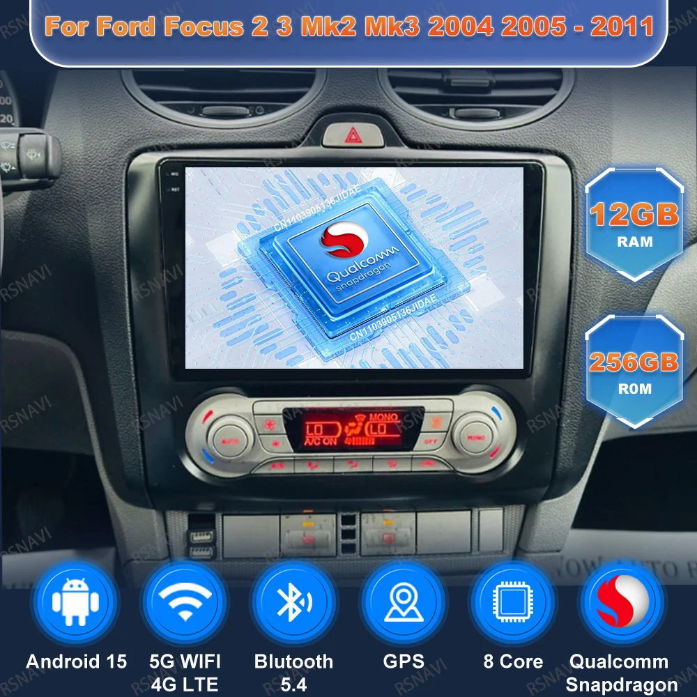 Car Radio Andoird 15 For Ford Focus 2 3 Mk2 Mk3 2004 2005 - 2011 Viedo Player Stereo DSP Wireless Carplay Auto Head Unit 5G WIFI