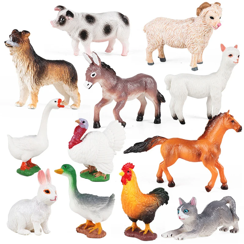 Latest Lifelike Wild Animal Zoo Figurines Farm Poultry Cat Cow Horse Figures Dog Duck Cock Model Education Toy for Children Gift